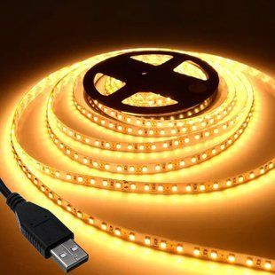 Світлодіодна LED стрічка 5м, від USB, Теплий Білий / Гнучка діодна підсвітка / Лед стрічка від повербанка 23456898601 фото