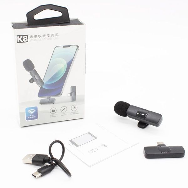 Мікрофон петличний бездротовий K8 для смартфона з Type-C / Мікрофон петличка на одяг / Мікрофон з прищіпкою 234566999 фото