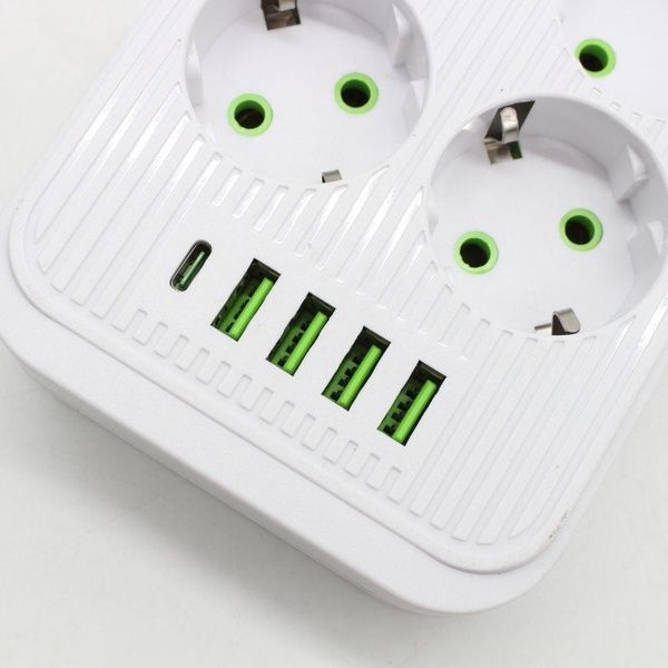 Мережевий фільтр 3м (10 розеток 220В + 4 USB + 1 Type-C) ТК-13, Білий / Подовжувач з вимикачем / Фільтр-подовжувач 23458716501 фото