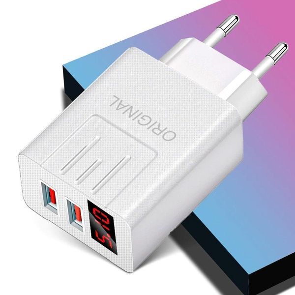Зарядное устройство адаптер на 2 USB и LED дисплеем, 220В,QC03 5740 / Быстрая зарядка для телефона 23456385501 фото