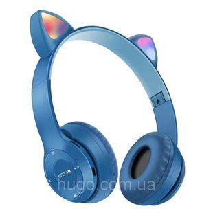 Бездротові Bluetooth навушники з котячими вушками та підсвічуванням Cat Miu Star P47 Сині / Дитячі навушники 23456529105 фото