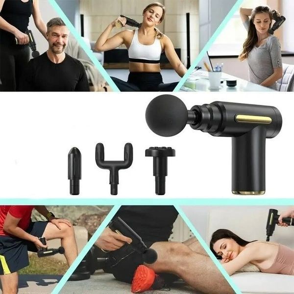 Ручной массажер перкуссионный + 4 насадки, с USB, Gun Massager / Портативный массажер / Вибромассажер для тела 23457343303 фото