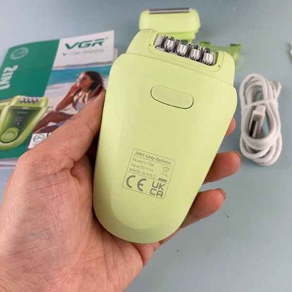 Акумуляторний епілятор, 2 насадки, з USB, V-758 / Електроепілятор / Електробритва жіноча / Депілятор для ніг 23457769701 фото