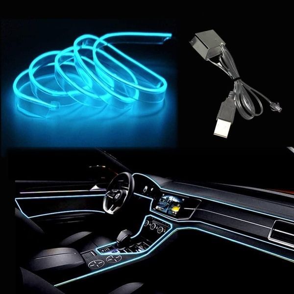 Світлодіодна стрічка для авто 3м, від USB, Синя / Діодна стрічка для автомобіля / Підсвічування для авто 234568494 фото