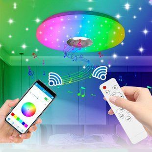 Світильник стельовий 60W, 38см RGB Lamp з Bluetooth колонкою / Кругла LED люстра з пультом керування 23456733701 фото