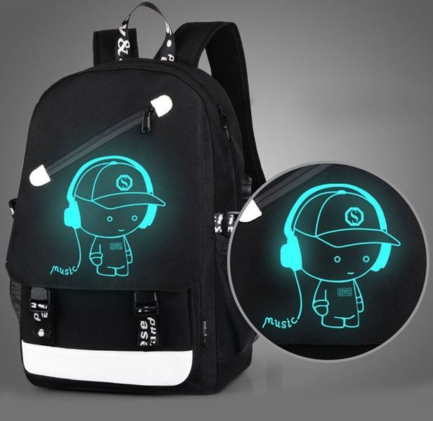 Светящийся в темноте с USB + Подарок Наушники MDR P47 Bluetooth / Городской рюкзак / Школьный рюкзак 234561108 фото