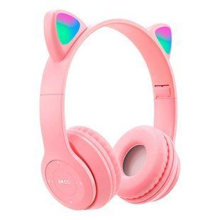 Бездротові Bluetooth навушники з котячими вушками та підсвічуванням Cat Miu Star P47 Рожеві / Дитячі навушники 23456529102 фото