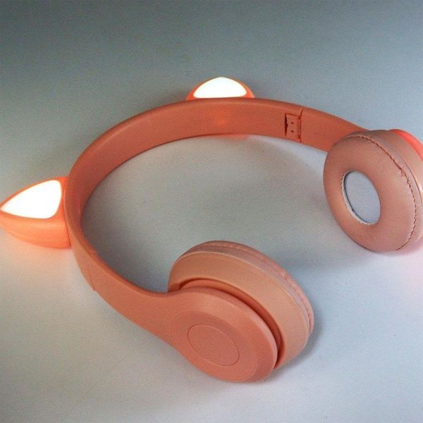 Бездротові Bluetooth навушники з котячими вушками та підсвічуванням Cat Miu Star P47 Рожеві / Дитячі навушники 23456529102 фото