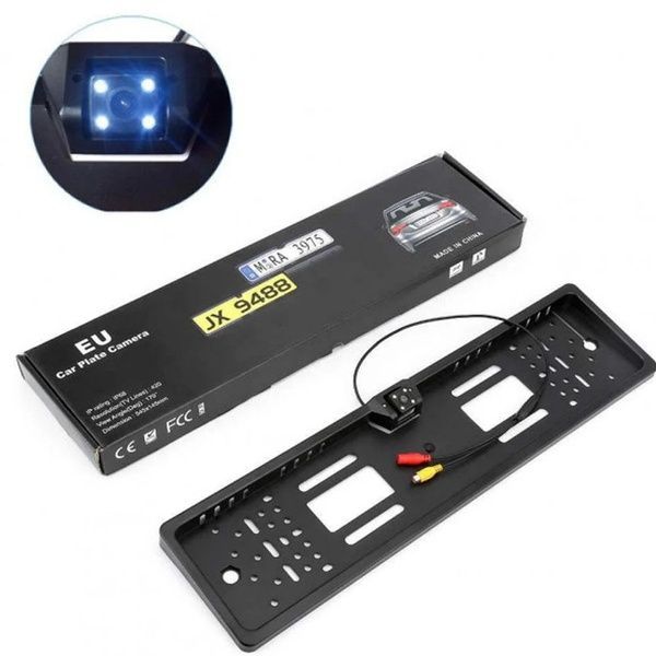 Камера заднего вида в рамке номера 4LED Black, с подсветкой / Рамка для номера с камерой / Держатель номера 234561279 фото