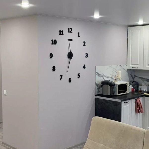 Часы настенные самоклеящиеся с цифрами от 60 до 90 см, DIY Clock NEW black / Часы, клеящиеся 234560402 фото