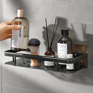 Металева полиця для ванної (30х13х4,5 см) Bathroom shelf, Чорна / Настінна полиця у ванну, кухню 234567590 фото