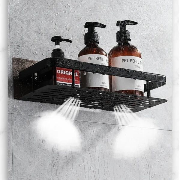 Металева полиця для ванної (30х13х4,5 см) Bathroom shelf, Чорна / Настінна полиця у ванну, кухню 234567590 фото