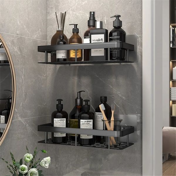 Металева полиця для ванної (30х13х4,5 см) Bathroom shelf, Чорна / Настінна полиця у ванну, кухню 234567590 фото