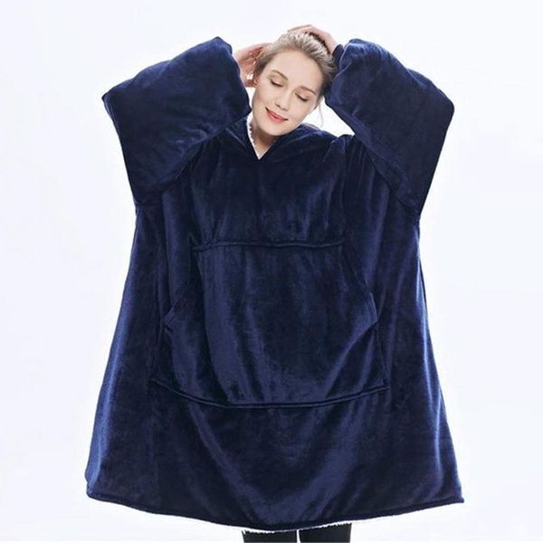 Оверсайз плед-халат з капюшоном 100х80см, Huggle Hoodie, Синій / Толстовка худі для дому / Плед з рукавами 12346139103 фото