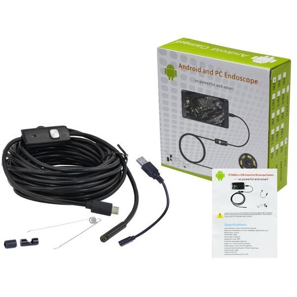 Эндоскоп мини камера для смартфона, 5м / Эндоскопическая гибкая USB камера / Бороскоп 23456664301 фото