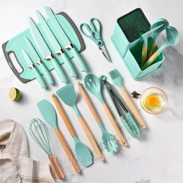 Набір кухонного приладдя, 19 предметів Kitchen Set, Бірюзовий / Силіконовий набір для кухні 23457247001 фото
