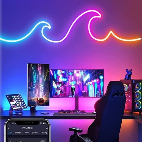 Неонова LED стрічка RGB 10м з пультом та Bluetooth / Світлодіодне RGB підсвічування / RGB стрічка силіконова 234582562 фото