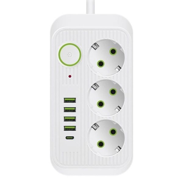 Сетевой фильтр 2м, 3 розетки, 4хUSB, 1хType-C, F09U, Белый / Сетевой удлинитель с usb / Переноска розетка 23457451101 фото