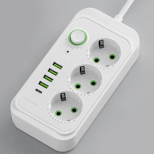 Сетевой фильтр 2м, 3 розетки, 4хUSB, 1хType-C, F09U, Белый / Сетевой удлинитель с usb / Переноска розетка 23457451101 фото