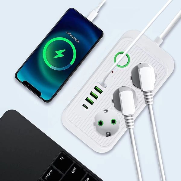 Сетевой фильтр 2м, 3 розетки, 4хUSB, 1хType-C, F09U, Белый / Сетевой удлинитель с usb / Переноска розетка 23457451101 фото