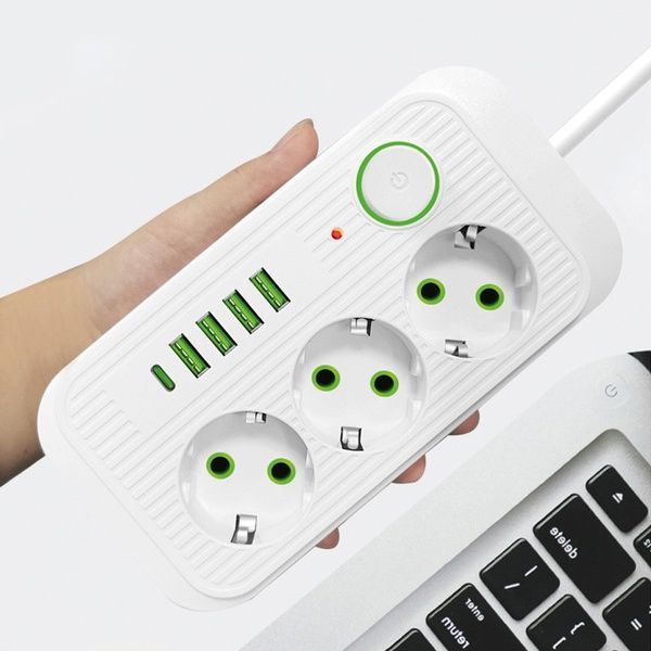 Мережевий фільтр-подовжувач 2м (3х220В+4хUSB+1хType-C), F09U, Білий / Електрична переноска з вимикачем 23457780301 фото