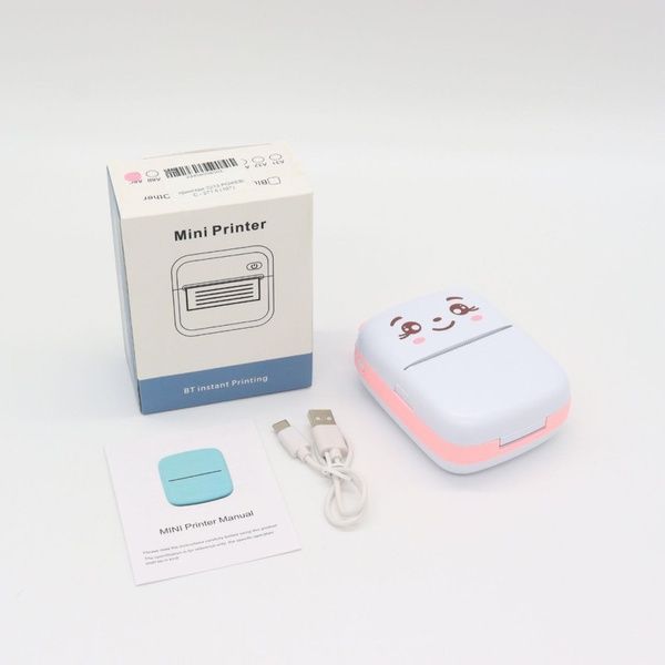 Портативный мини принтер с Bluetooth + рулон термобумаги, Розовый / Детский фотопринтер / Термопринтер 23456958501 фото