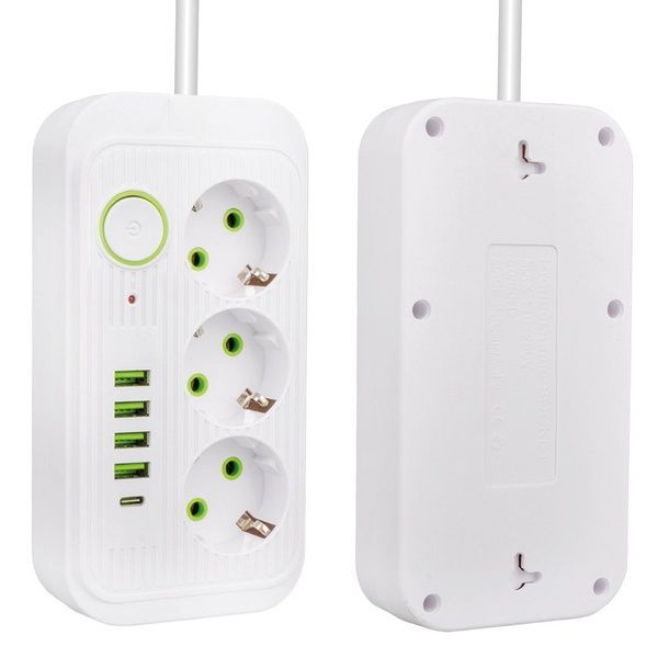Мережевий фільтр-подовжувач 2м (3х220В+4хUSB+1хType-C), F09U, Білий / Електрична переноска з вимикачем 23457780301 фото