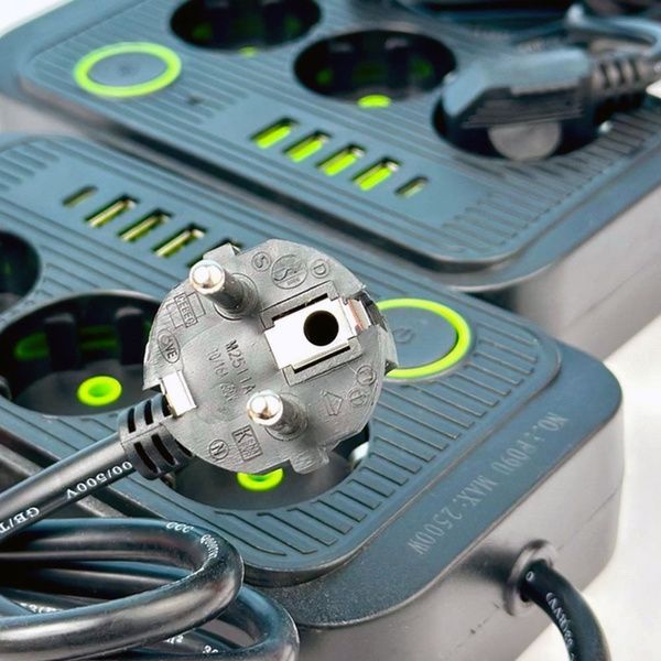Мережевий фільтр 2м, 3 розетки, 4хUSB, 1хType-C, F09U, Чорний / Мережевий подовжувач з usb / Переноска розетка 23457451101 фото