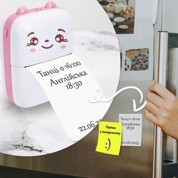Портативный мини принтер с Bluetooth + рулон термобумаги, Розовый / Детский фотопринтер / Термопринтер 23456958501 фото