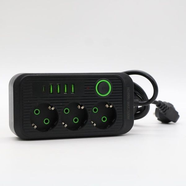 Мережевий фільтр 2м, 3 розетки, 4хUSB, 1хType-C, F09U, Чорний / Мережевий подовжувач з usb / Переноска розетка 23457451101 фото