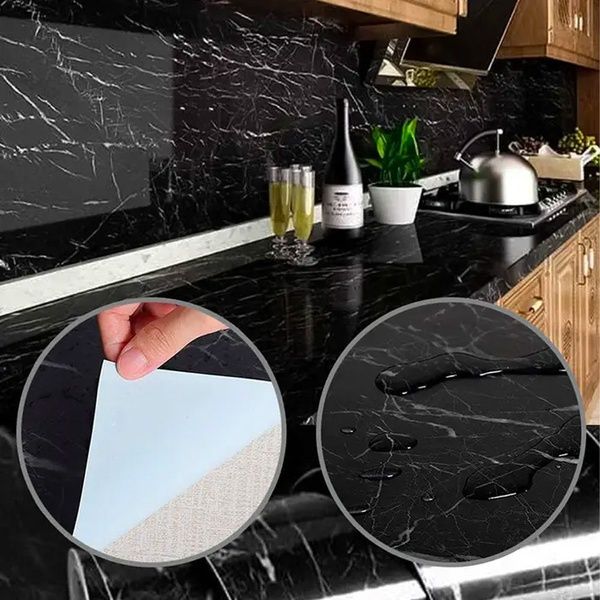 Самоклеюча плівка 5м чорний мармур для кухні Kitchen Sticker / Мармурова наклейка на кухонний фартух 234568680 фото