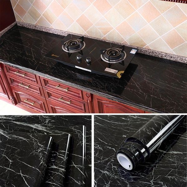 Самоклеюча плівка 5м чорний мармур для кухні Kitchen Sticker / Мармурова наклейка на кухонний фартух 234568680 фото