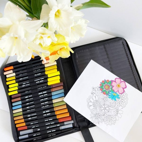 Акварельні маркери двосторонні 48шт з сумкою, Color pencil / Набір для малювання / Маркери для малювання 23457055206 фото