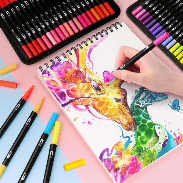 Акварельные маркеры двусторонние 60шт с сумкой, Color pencil / Набор для рисования / Маркеры для рисования 23457055205 фото