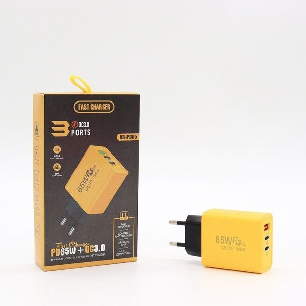 Зарядний пристрій 65W, 1xUSB, 2хType-C / Швидка зарядка для телефону / Адаптер для заряджання 234575340 фото