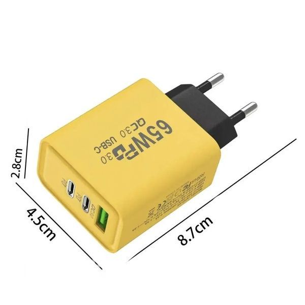 Зарядний пристрій 65W, 1xUSB, 2хType-C / Швидка зарядка для телефону / Адаптер для заряджання 234575340 фото