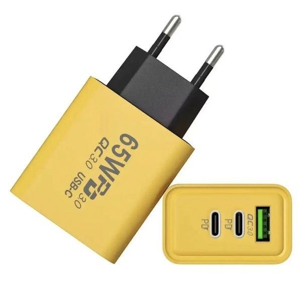 Зарядний пристрій 65W, 1xUSB, 2хType-C / Швидка зарядка для телефону / Адаптер для заряджання 234575340 фото