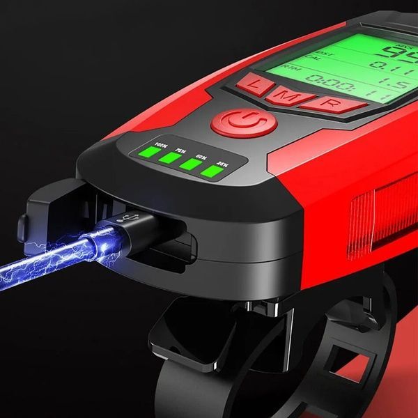 Велосипедний ліхтар з комп'ютером та сигналізацією, USB, AS0808 / Акумуляторний велокомп'ютер / Велофара 234567844 фото