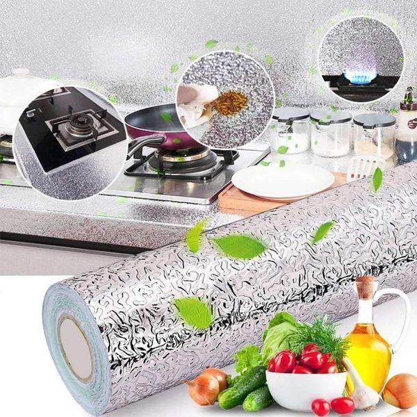 Фольга алюминиевая маслостойкая для кухни 0.6&times;2 м/Фольга самоклеящаяся для защиты стен, плиты от жировых брызг 234571146 фото