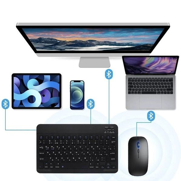 Беспроводная Bluetooth клавиатура с мышкой, BT Combo / Мини клавиатура и мышка / Клавиатура для планшета 234570989 фото