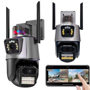 Вулична охоронна WIFI камера відеоспостереження 6MP, Dual Lens / Поворотна камера спостереження із сиреною 234568441 фото