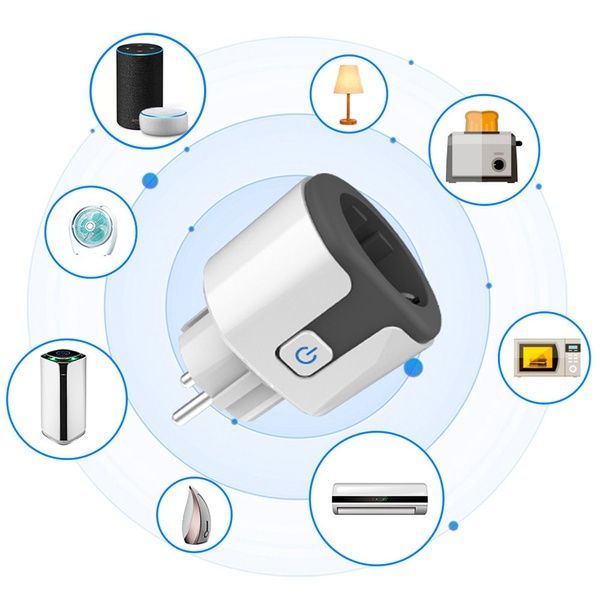Умная WiFi розетка 20А с счетчиком электроэнергии Tuya Smart 4400Вт, Бело-серая / Розетка с подключением к телефону 23456741602 фото