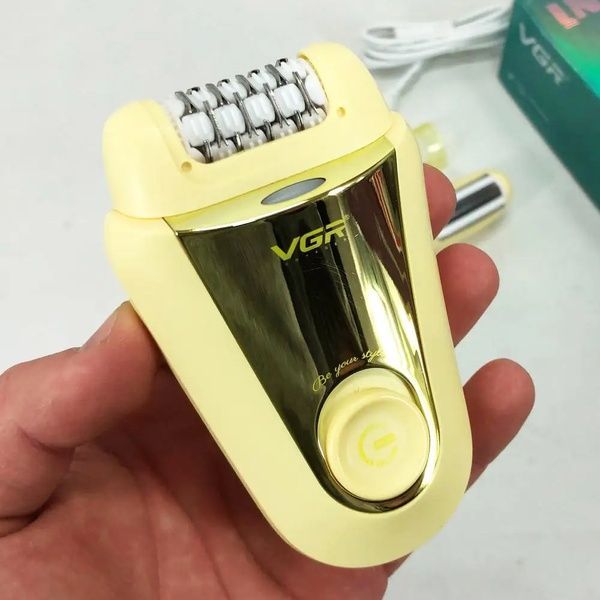 Аккумуляторный эпилятор, 2 насадки, с USB, V-758, Золотистый / Электроэпилятор / Электробритва женская / Депилятор для ног 23457769701 фото