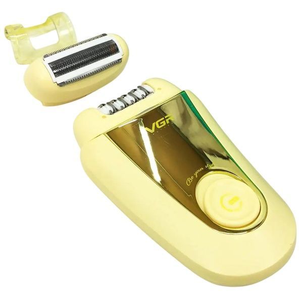 Аккумуляторный эпилятор, 2 насадки, с USB, V-758, Золотистый / Электроэпилятор / Электробритва женская / Депилятор для ног 23457769701 фото