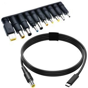 Кабель живлення для ноутбука та роутера + 10 перехідників, 65W, USB Type-C - DC / Зарядний кабель для модему 234573580 фото