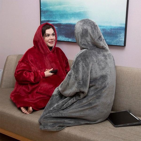 Оверсайз плед-халат з капюшоном 100х80см, Huggle Hoodie, Бордовий / Толстовка худі для дому / Плед з рукавами 123461389 фото